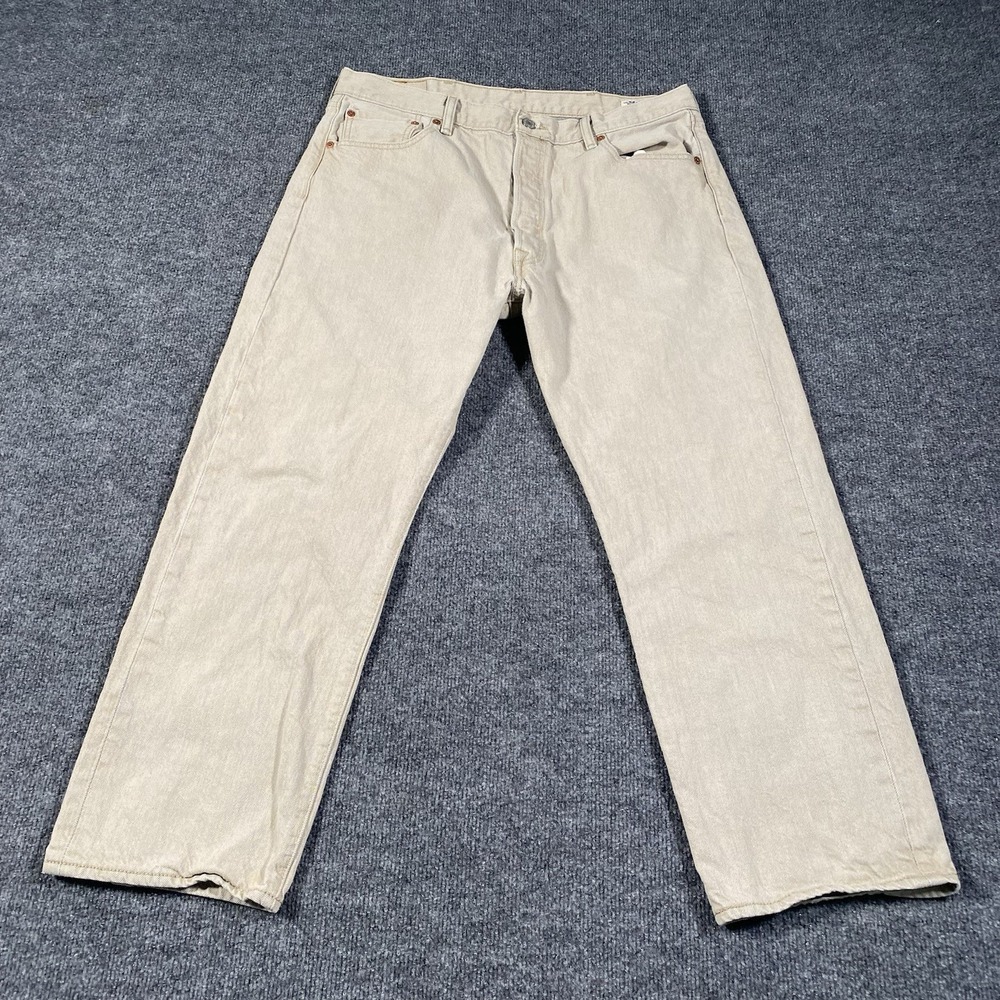 Levis 501 Jeans Mens 38x27 White Oak Cone Denim Classic Button Fly Retro Style